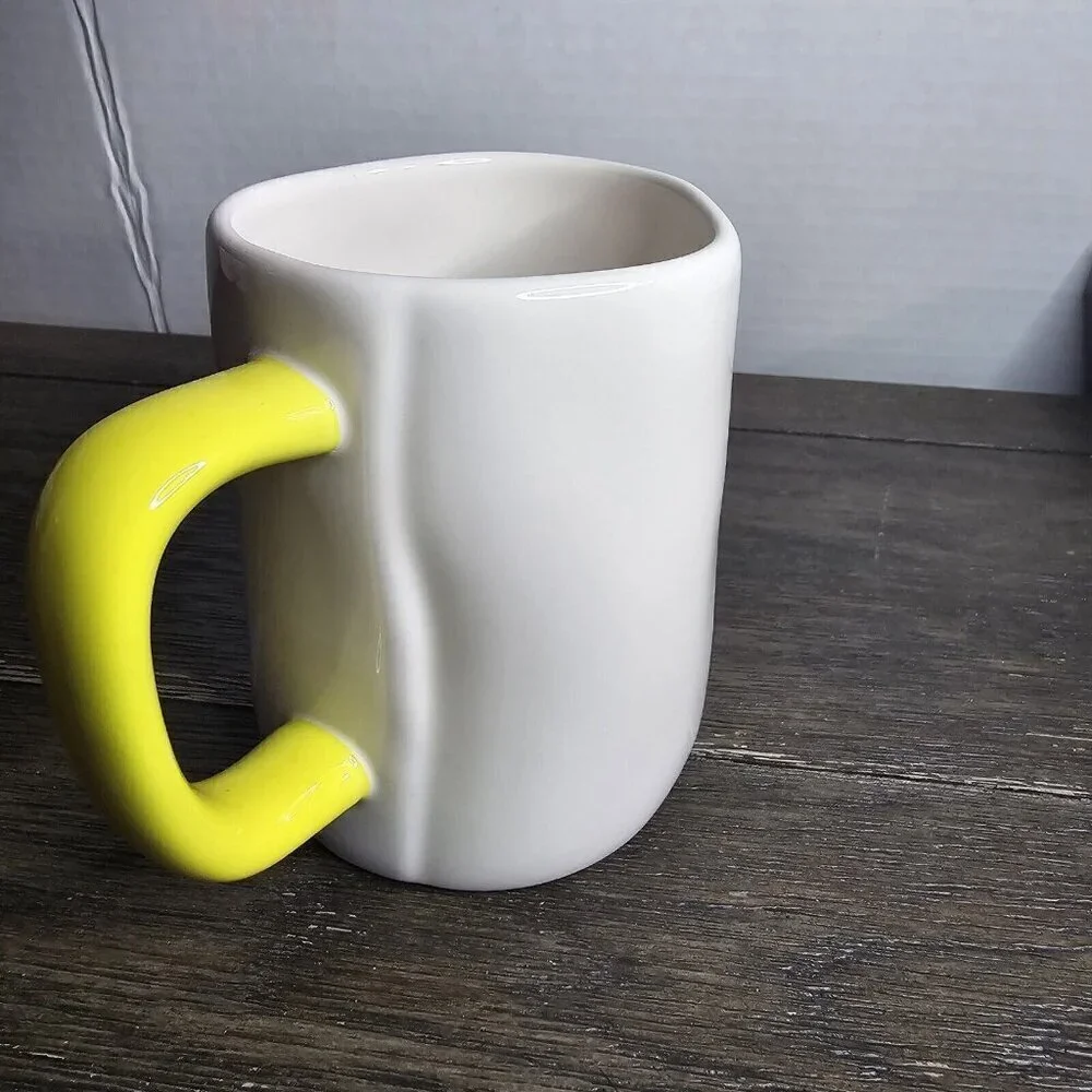 Rae Dunn Artisan Tea Mug Yellow Handle Farmhouse Magenta Basics